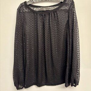 Vintage Liz Claiborne black sheer polka dot blouse S